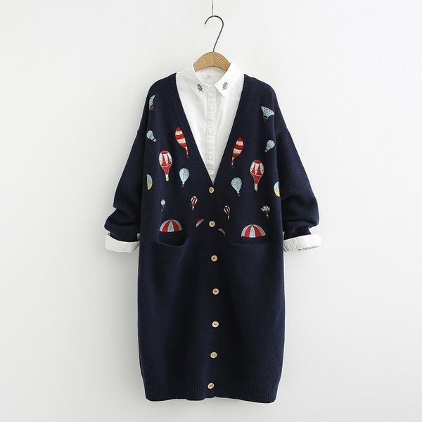 

heavy duty color air balloon embroidery long cardigan sweater mori girl autumn winter 201111, White;black