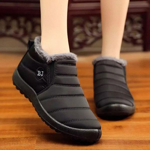 

solid ankle boots casual shoes woman 2020 fashion women snow boots warm plush slip-on waterproof winter women shoes #do57, Black