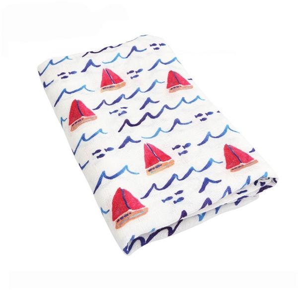 

baby muslin swaddle blankets 70mboo + 30%cotton sailing whale series y201009