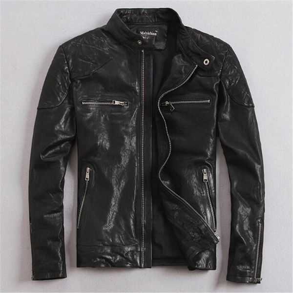 

real leather jacket горячей продажу осень зима мужской моды черного цвета из натуральной кожи куртки мужской одежды top quality, Black