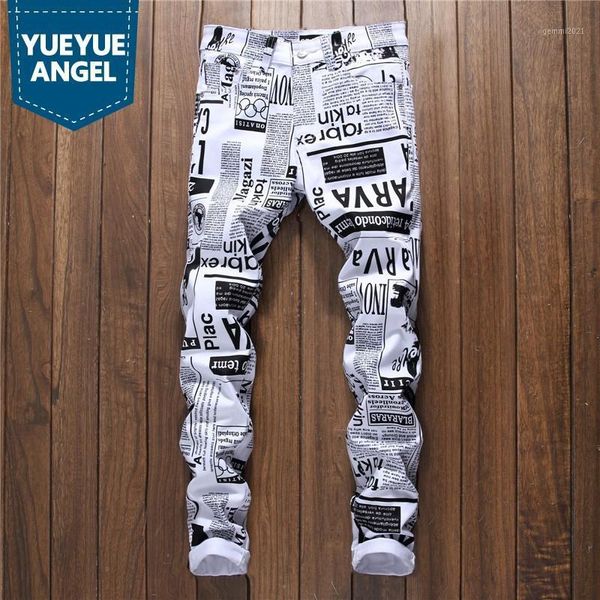 

men's jeans summer casual printed letter stretch men hip hop streetwear fashions slim fit white denim trousers male jogger jeans1, Blue