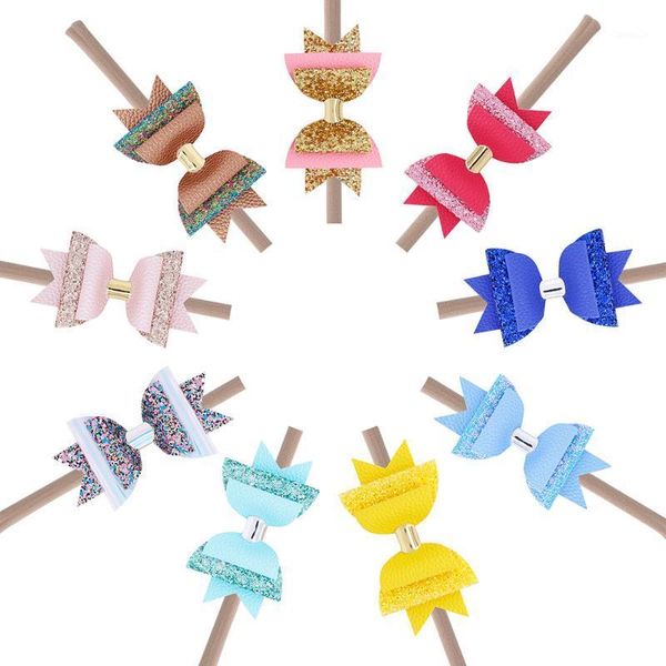 

hair accessories 9pcs/set princess headbands sweet candy glitter nylon hairbands elastic tiara turban two-color headwear girls headdress1, Slivery;white