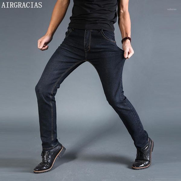 

airgracias men jeans elastic classic straight long trousers pants cotton denim jeans men spring new fashion jean black/blue1, Blue
