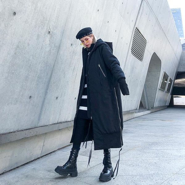 

getspring women parka winter outwear jacket coat hooded thickened winter coat loose long women jackets overcoat1, Black