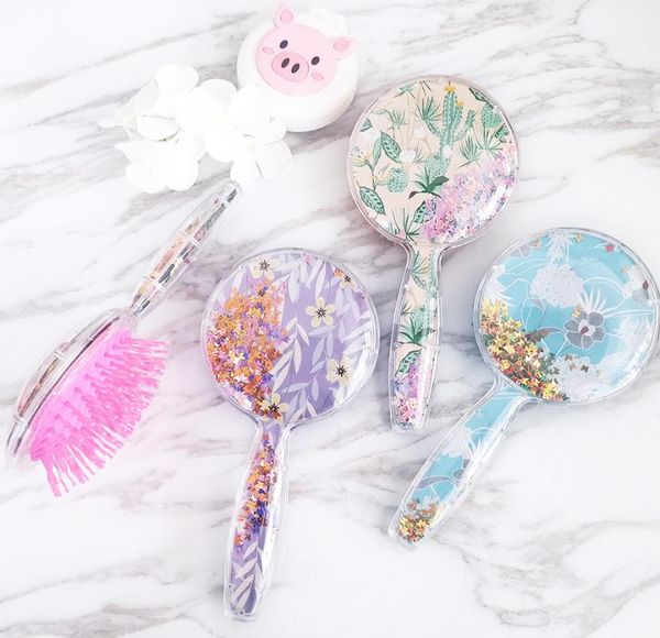 

hair brushes cartoon sequins catus plant round anti-static brush massage comb shower wet detangle salon styling tools, Silver