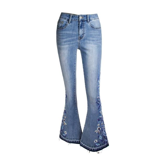 

flower embroidery skinny jeans woman vintage flare denim pants womens jeans 4xl plus size, Blue