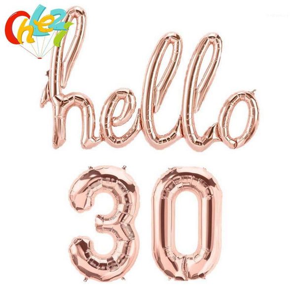 

party decoration 1set 16inch number foil balloon conjoined letters hello 30 40 50 rose gold silver color for birthday balloons1