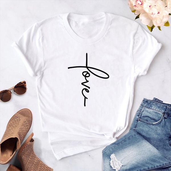 

любовь крест тенниска лето женщины писание christian тенниска новый мужской crewneck graphic день святого валентина подарок тройники tops ко, White