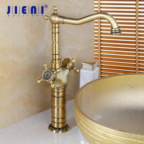 

jieni antique brass carved bathroom faucet ceramic waterfall short long brass basin faucet lavatory combine set mixer tap1