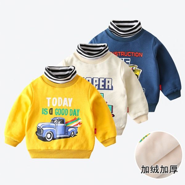 

Boy sweater children's baby baby tide card autumn and winter young children plus velvet thick Korean children warm half high collar jacket, Blue