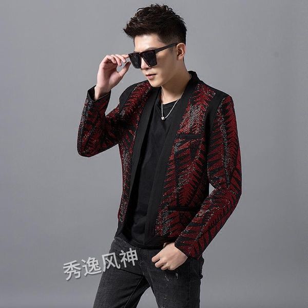 

men's jackets pattern drilling wear trend light drill man's nightclub self-cultivation suit loose coat jacket fashion heavy, Black;brown