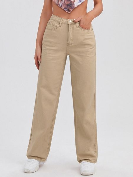 

high waist slant pocket straight jeans s3zc#, Blue