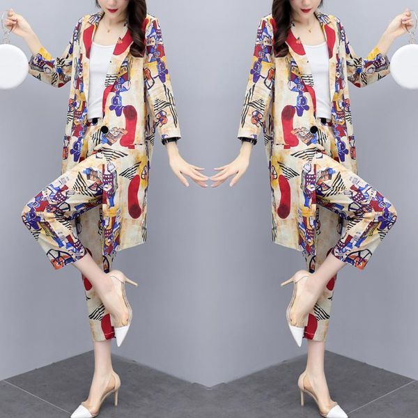 

korean womens matching set floral print 2 piece office set womens clothing ensemble femme deux pieces office work woman suit1, White