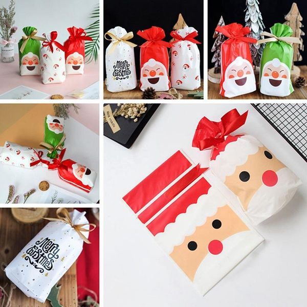 

gift wrap 50 pcs 23*13cm plastic red green merry christmas candy bag santa claus with ribbon year navidad party xmas decor1