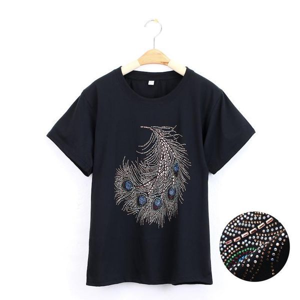 

peacock feather diamond shining print women tshirt cotton casual funny t shirt for lady girl tee hipster drop ship d-6, White