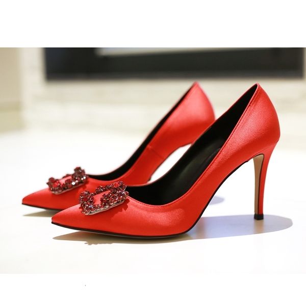 

sole red rhinestone high heels square buckle pointed toe fine women banquet shoes can be customized 6cm8cm heel size 33 42, Black