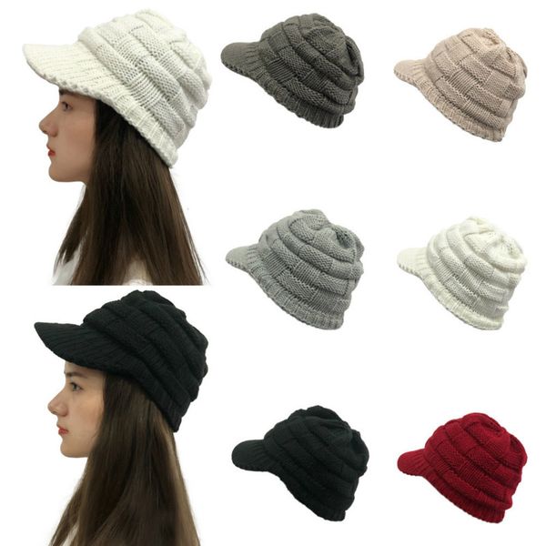 

fashion women men winter crochet hat solid color knit hat warm baseball duck tongue wool caps plaid hollow ball hat, Blue;gray