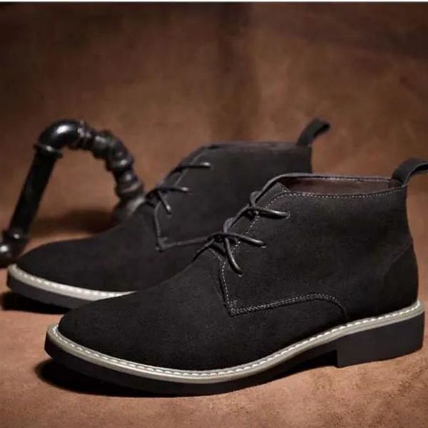 

boots men shoes faux suede casual outdoors fashion classic comfortable botines lace up martin boot spring autumn simplicity round toe 2021 n, Black