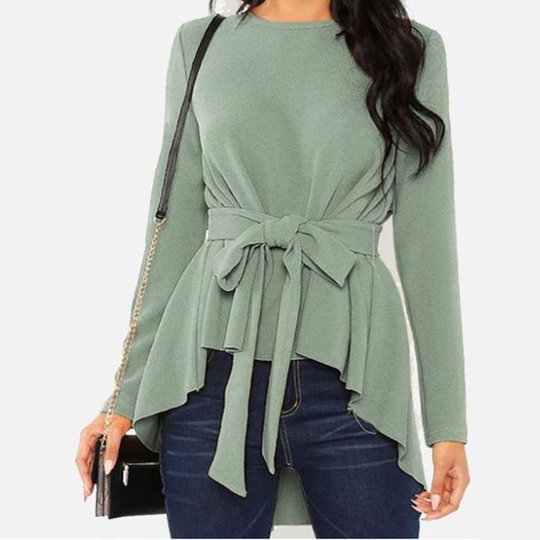 

plus size 5xl tunic women's swallowtail blouse o neck bow tie long sleeve solid female tunics 2021 spring casual lady blouses1, White