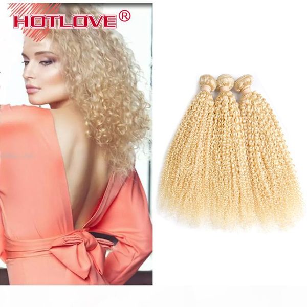 

ove mongolian 613 kinky curly human hair 3 bundles blonde hair weaving double weft 100% human remy hair extensions, Black