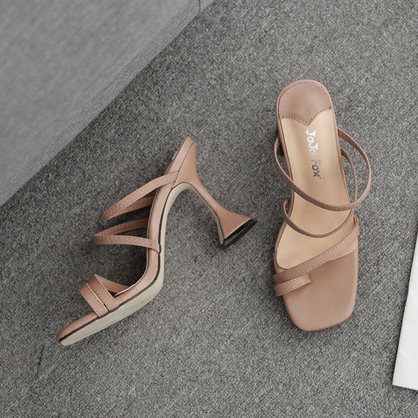 

2021 spring-thin new summer with square head jiu bei gen high heels sandals and woman slippers b5cw, Black