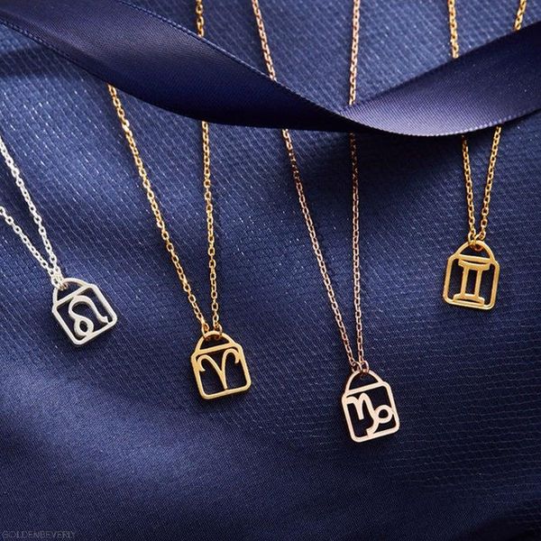 

chains zodiac constellation padlock necklace lock jewelry cut out horoscope astrology, Silver