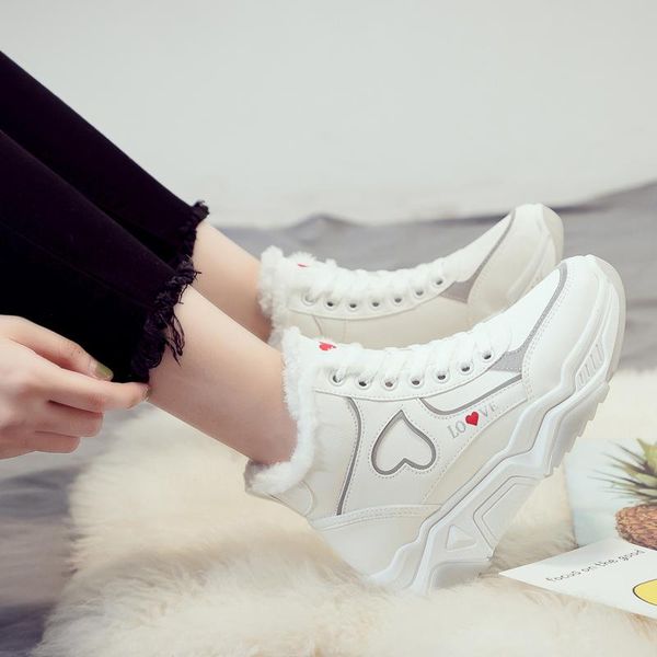 

winter sneakers boots women 2020 new fashion warm plush high shoes lace up female students platform sports snow sneakers low, Black