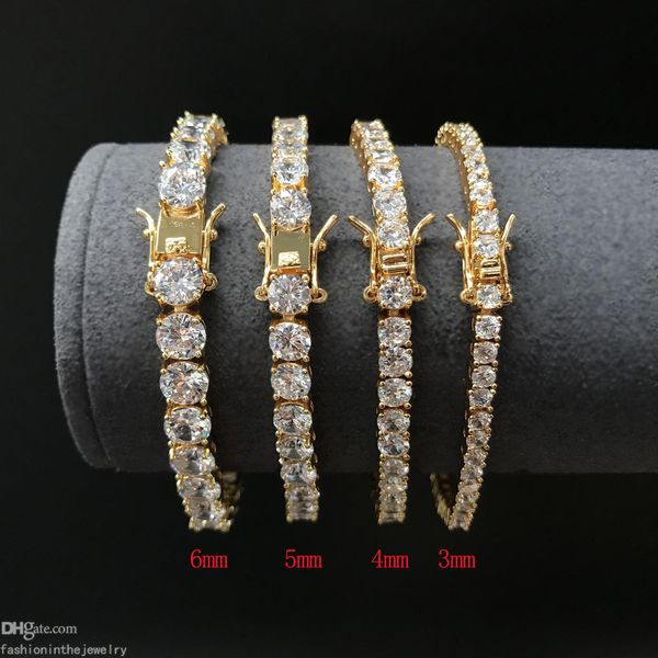 Bracelete de tênis de moda Bracelet Diamond Luxury Jewelry Gift 3 4 5 6 mm 7 8 polegadas Moissanite Bracelets de ouro branco Real Bracelets de atacado