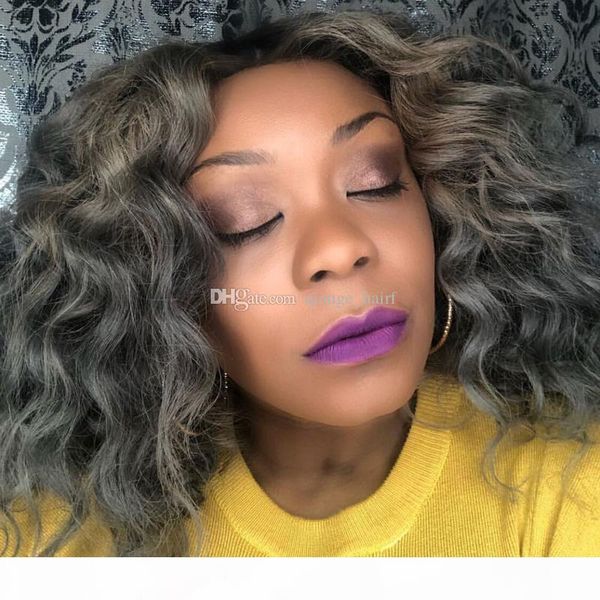 

1b gray full lace human hair wigs lace front wigs brazilian human hairs preplucked natural hairline 180% density wigs short bob wave, Black;brown
