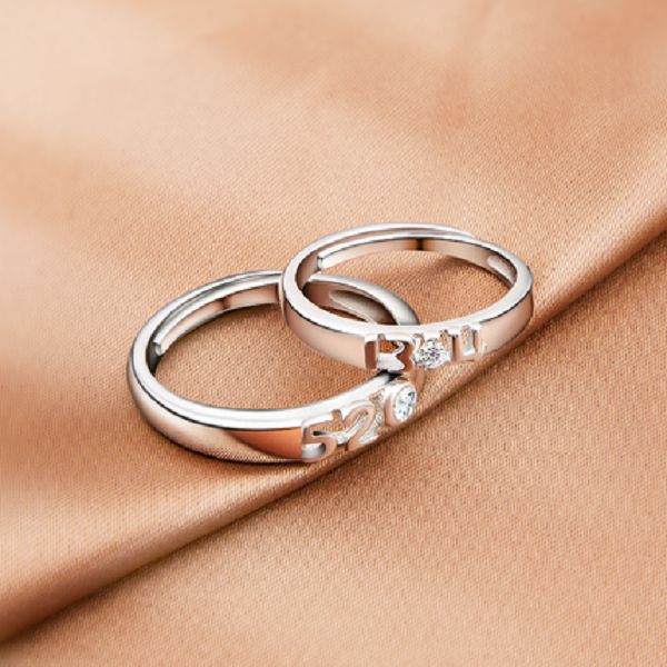 

2021 new couple ring sterling silver japanese and korean simple student 5201314 pair of ring live lettering valentine's day gift birthd