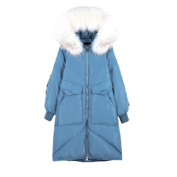 

urmall) women parkas down coats jackets real raccoon fur hoody winter lady x-long outwear overcoat lf91761, Black