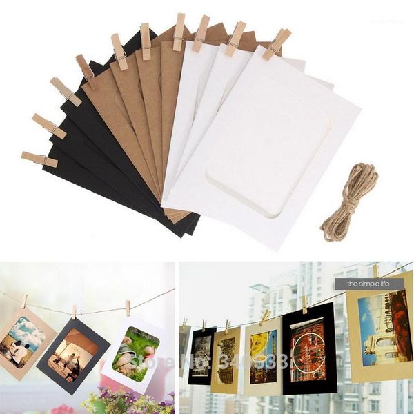

10 pcs diy kraft paper p frame 3-5 inch hanging wall ps picture frame kraft paper with clips and rope for family memory1