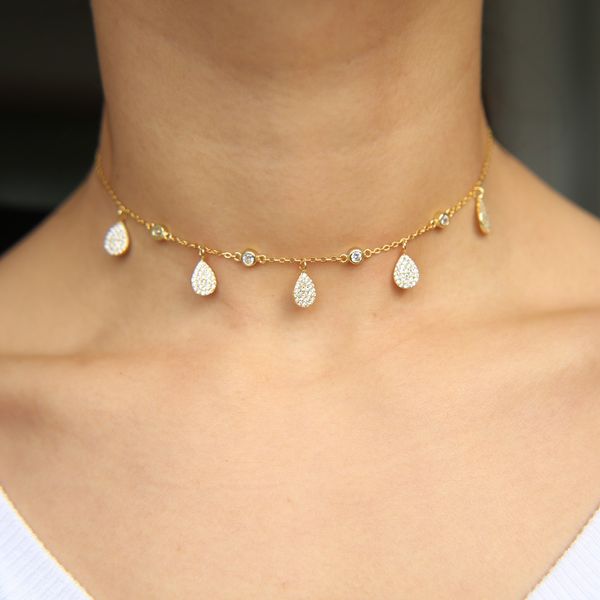 

jewelry fashion women girl charm 925 sterling silver 2019 new micro pave sparing bling tear water drop cz stone choker necklaces