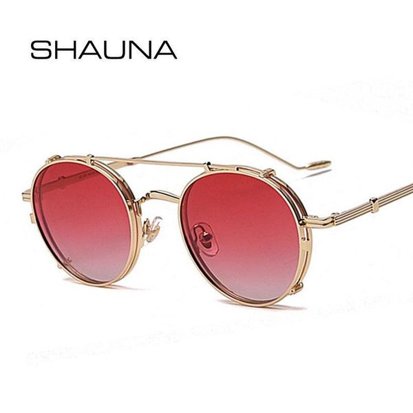 

shauna fashion polarized steampunk sunglasses removable flip vintage round anti-blue light metal optical glasses frame, White;black