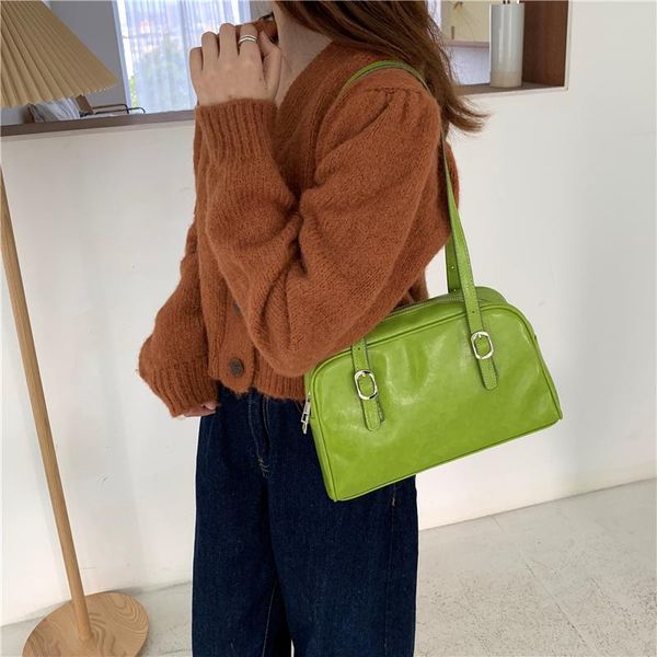 

shoulder bags green pu leather ladies underarm bag elegant simple solid color women tote handbags luxury black female baguette
