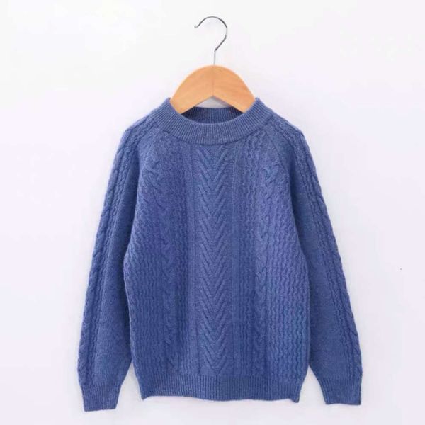 

winter 2020 solid color round korean neck pullover children's wear pure cashmere base shirt broken size, Blue