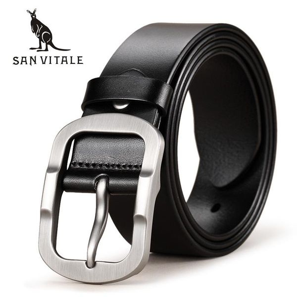 

san vitale cowhide genuine leather mens belts for men brand strap male pin buckle fancy vintage cowboy jeans cintos hipping, Black;brown