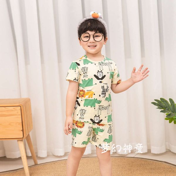 

pajamas suit summer men's and women's short sve thin cartoon children's home cloth, Blue;red