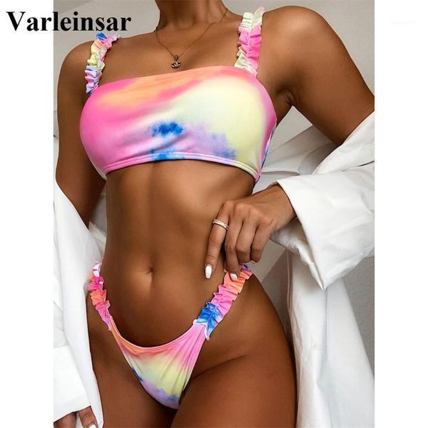 

new ruffled frilled tie dye bikini women swimwear female swimsuit two-pieces bikini set bather bathing suit swim lady v24321, White;black