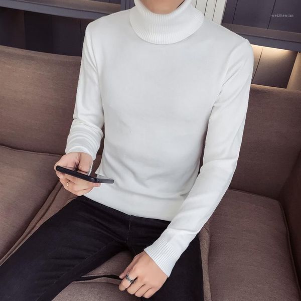 

thick turtlneck cowl neck men solid color sweater streetwear knitted pullovers autumn winter clothes sweater1, White;black