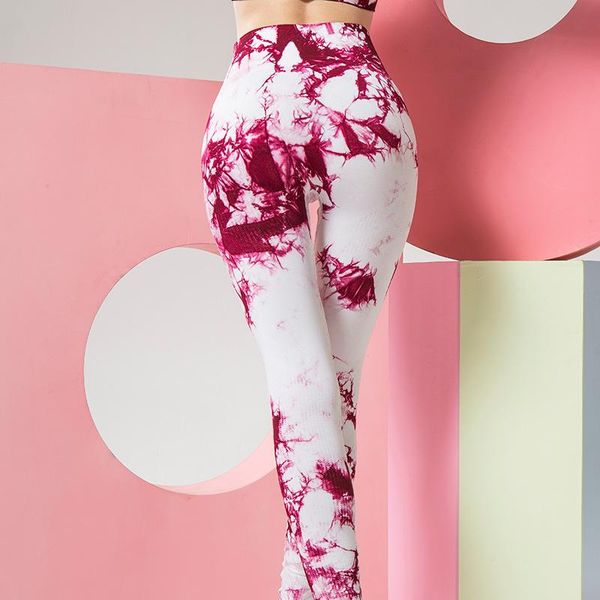 

tie dye high waist hip lifting running fitness yoga pants, White;red