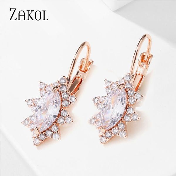 

dangle & chandelier zakol 2021 design sun flower shape cubic zirconia earring women brilliant bridal engagement wedding jewelry, Silver