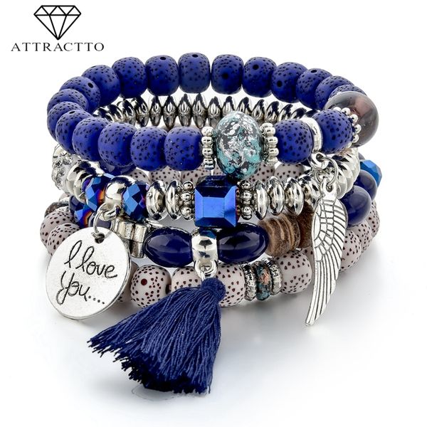 

attractto blue handmade angel wings bracelets for women tassel bracelet charms bohemian jewelry friendship bracelets sbr190154 y200918, Black