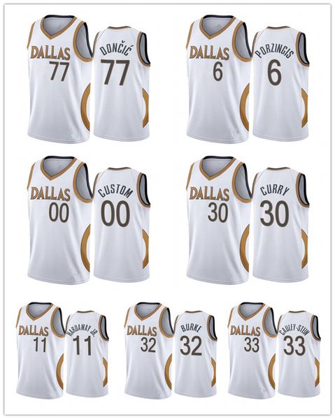 

dallas mavericks men nba kristaps porzingis seth curry luka doncic city edition gold silver 2020-21 basketball jersey, Black