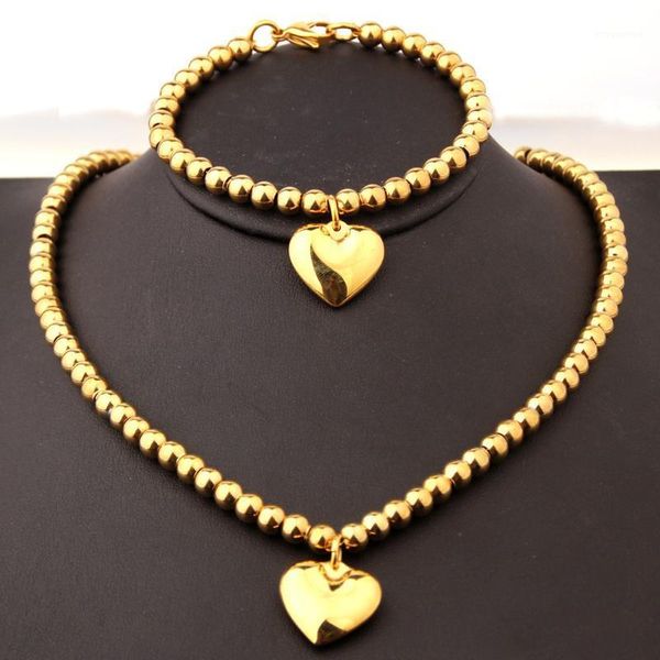 

8mm charm beads chains necklaces heart pendant stainless steel statement chokers bacelets for women 20201, Golden;silver