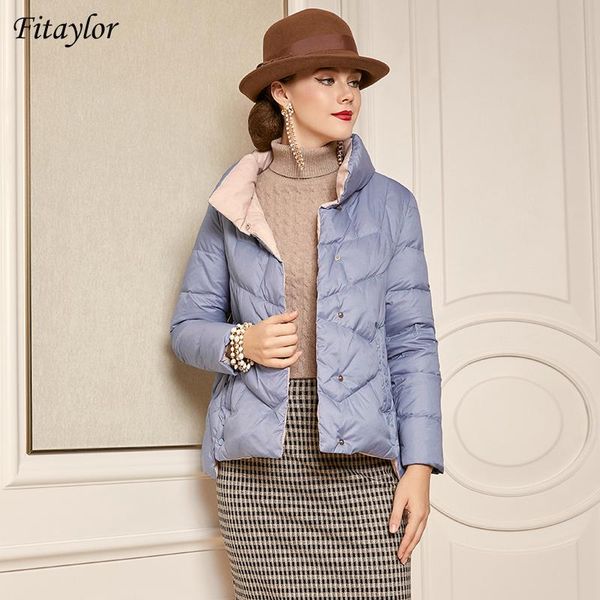 

fitaylor women white duck down jacket winter stand collar loose down coat warm thickening snow outwear irregular short parkas, Black