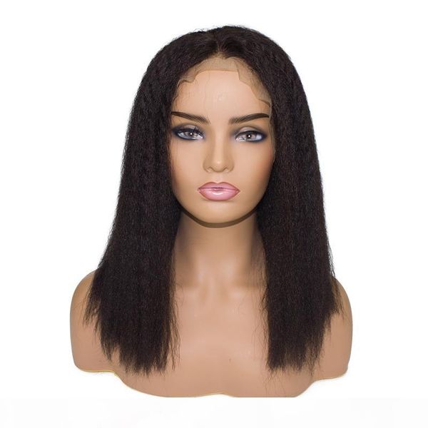 

onecut hair lace front human hair wigs for black women brazilian kinky straight short bob wig preplucked 13x6 250 density, Black;brown