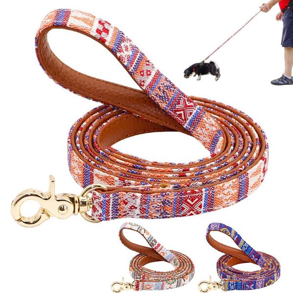

120cm pet dog leash soft printed leather puppy dog leash lead padded walking training traction rope belt for small med wmtgoe