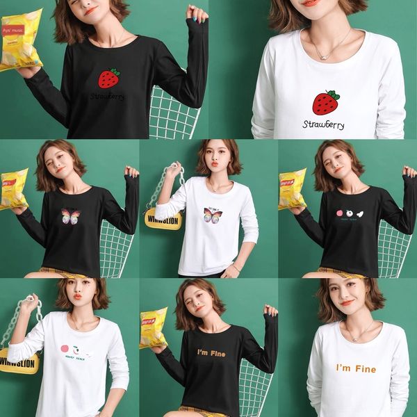 

long sleeve t- women black and white 2020 spring and autumn new loose korean net t- shirt red chrysanthemum ins thin bottomed shirt iaj4m ia