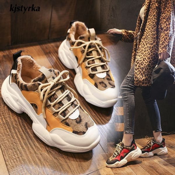 

kjstyrka new leopard mixed colors plush fashion women sneakers winter tenis feminino ladies wedges espadrilles y200108, Black